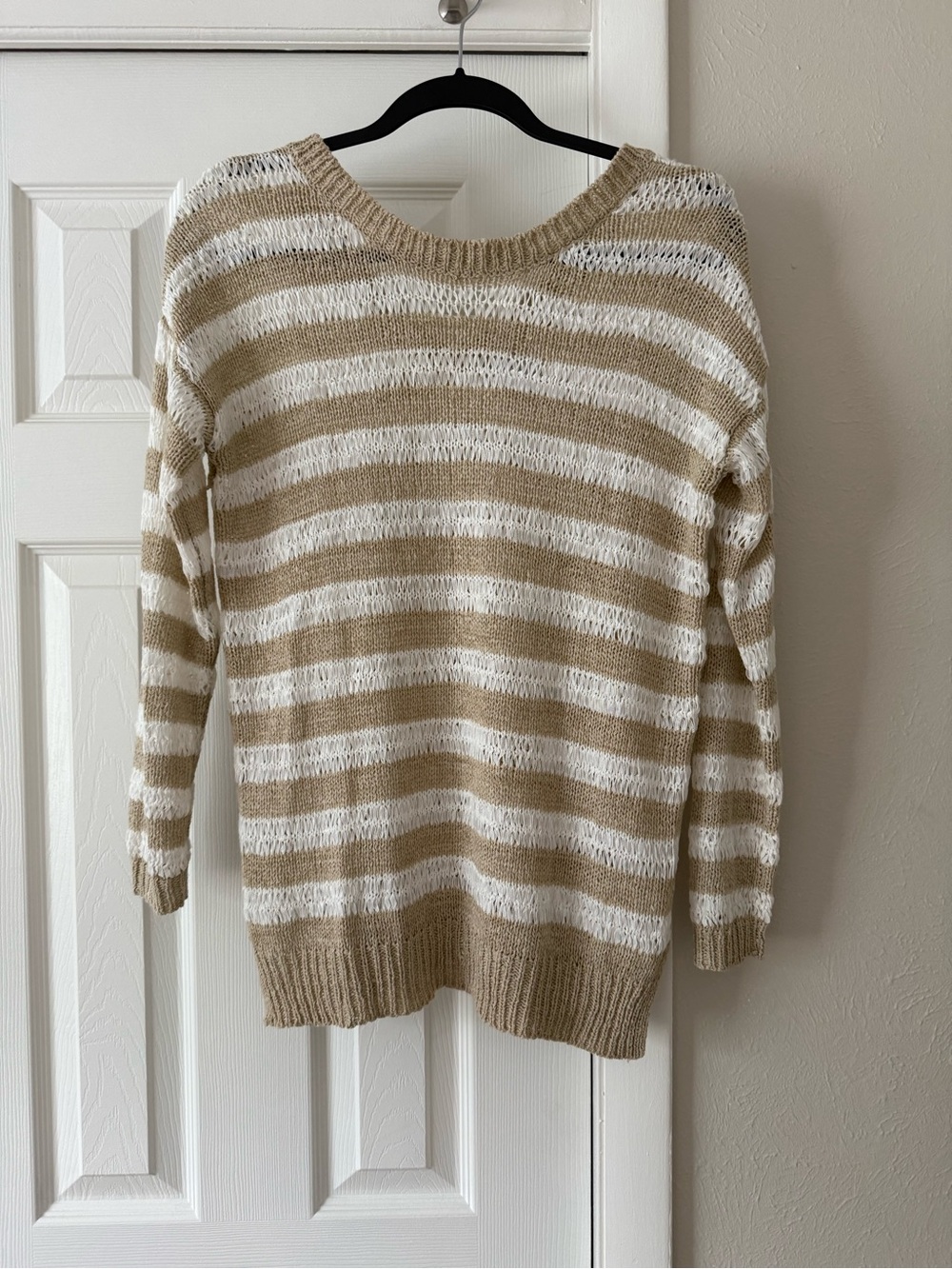 John + Jenn Breezy Stripes Pullover size Small Neutral Motif - Anthropologie